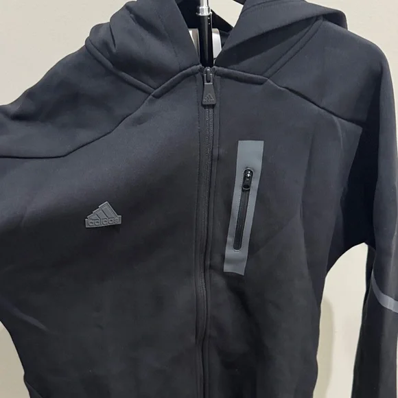 adidas Black Hooded Performance Zip-Up Jacket - Picture 2 of 4
